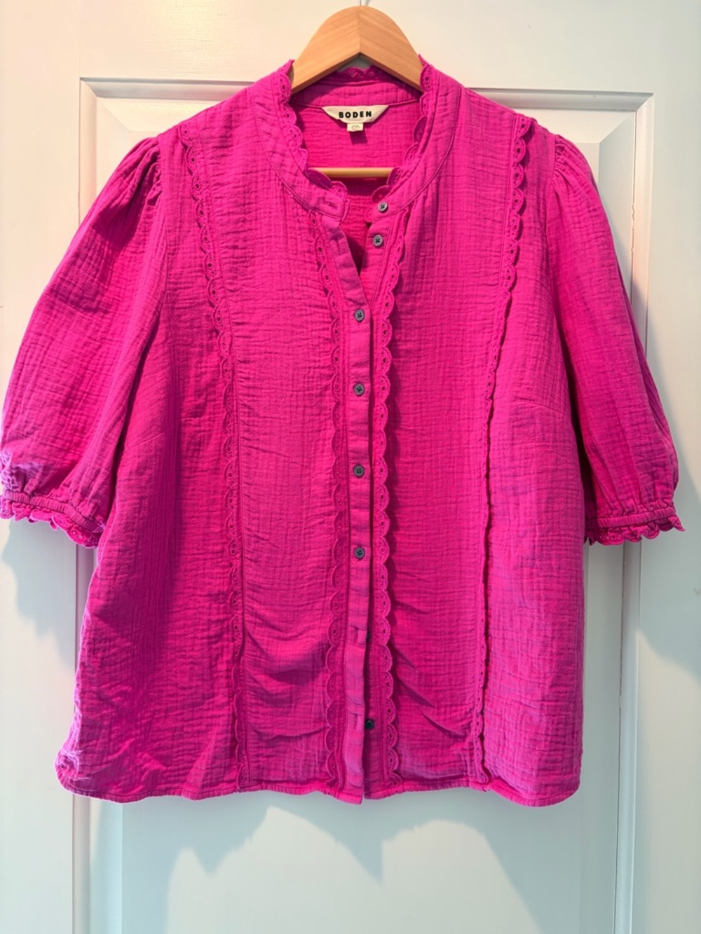 Boden Hot Pink Scalloped Button-Front Blouse
